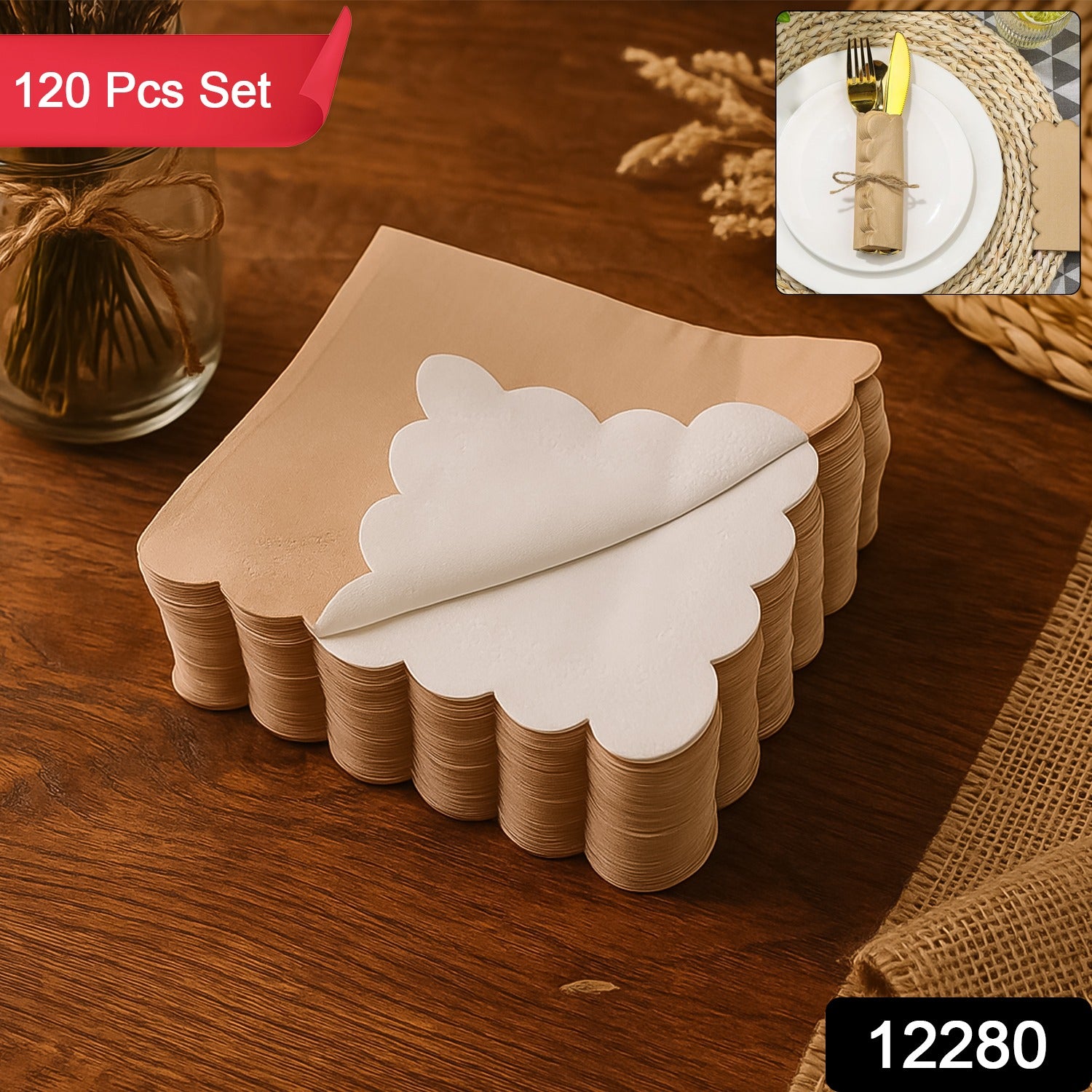 Disposable Scalloped Edge Tissue Napkins Set (120 Pc) - view 2