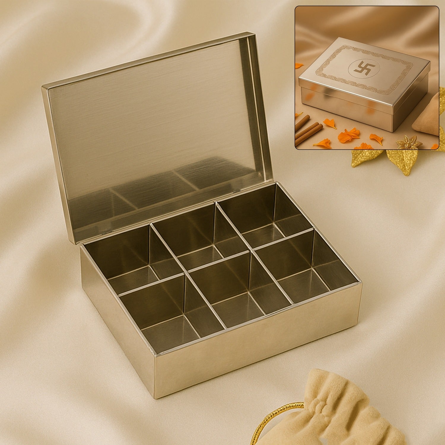 Multipurpose Stainless Steel Jewelry Storage Organizer Box 6 Compartments (1 Pc) - view 2