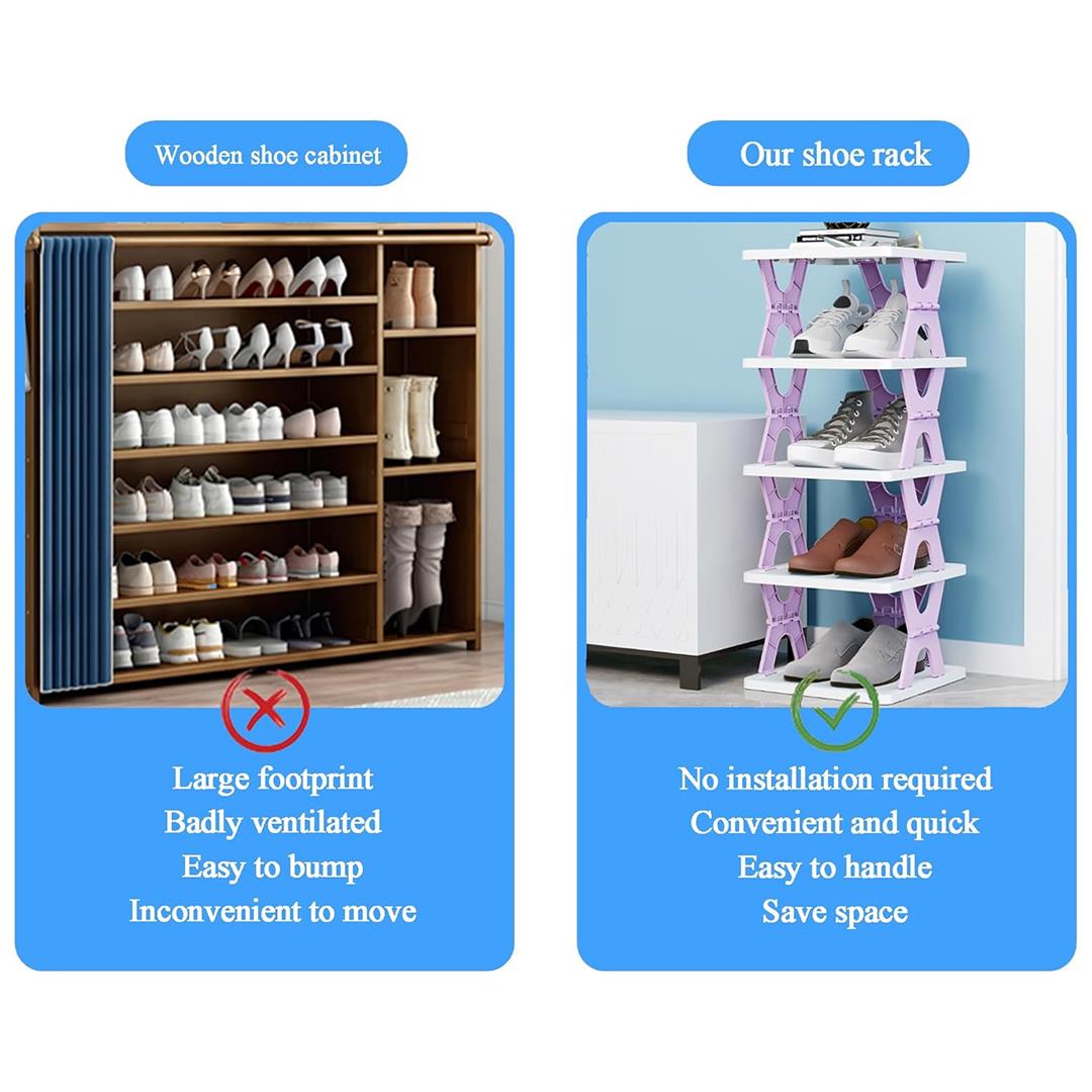 Foldable Shoe Rack (1 Pc, 8 Layers): Space-Saving, Entryway Storage - view 2