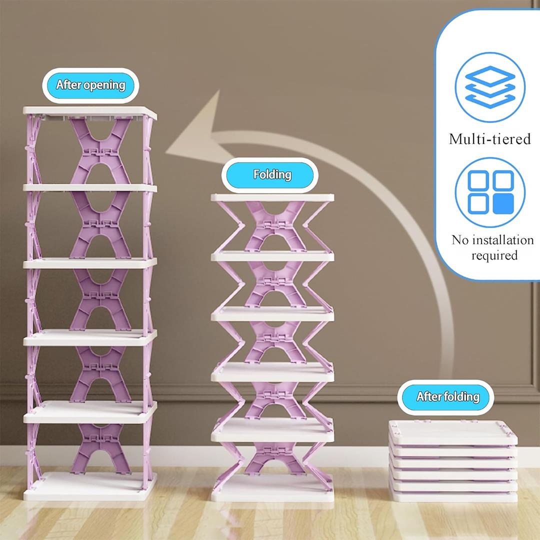 Foldable Shoe Rack (1 Pc, 8 Layers): Space-Saving, Entryway Storage - view 3