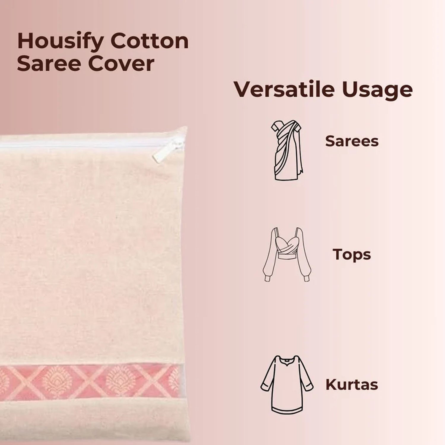 Zip Closure Saree Storage Bag (14.5×16.5 Cm, 1 Pc) - view 6