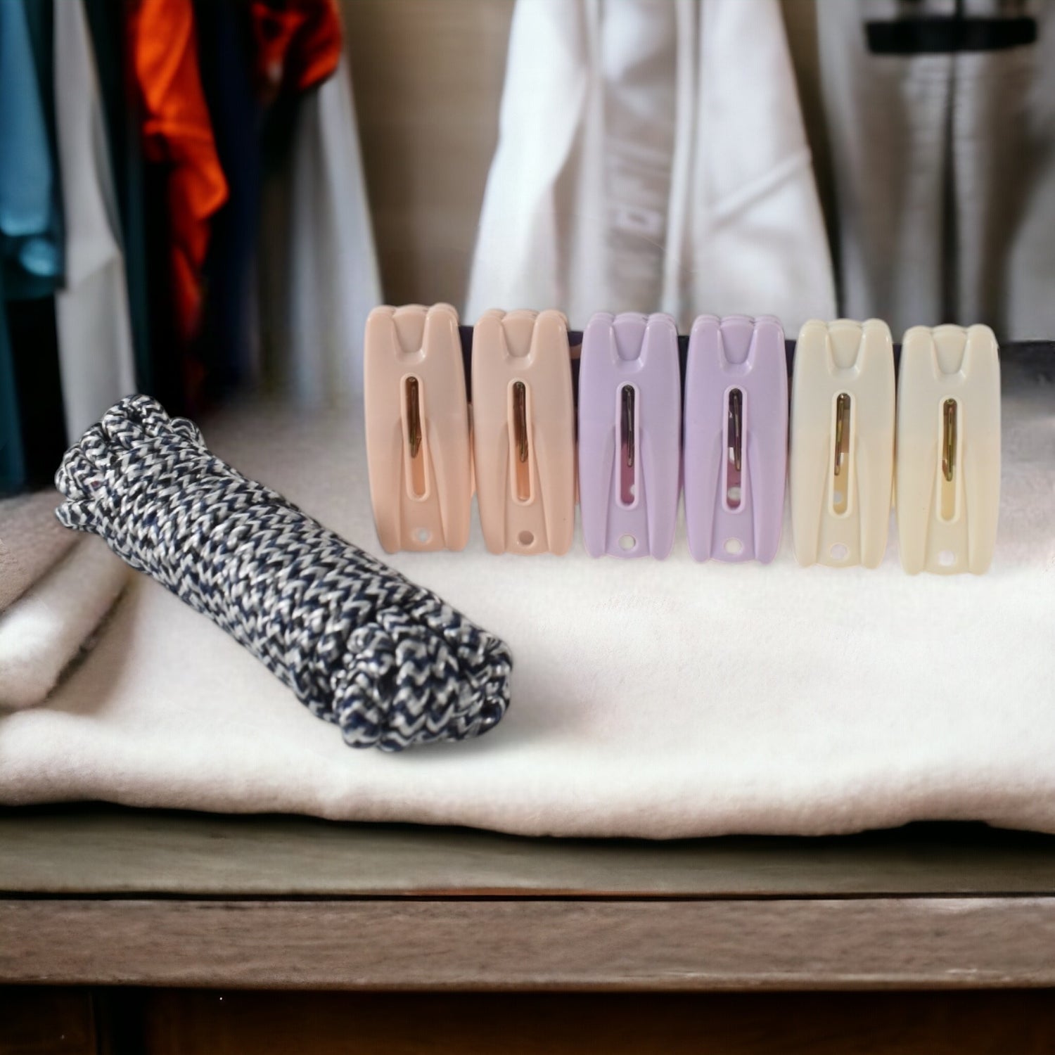 Cloth Drying Rope with Clips – Convenient and Durable Hanging Solution (7 Pc Set)