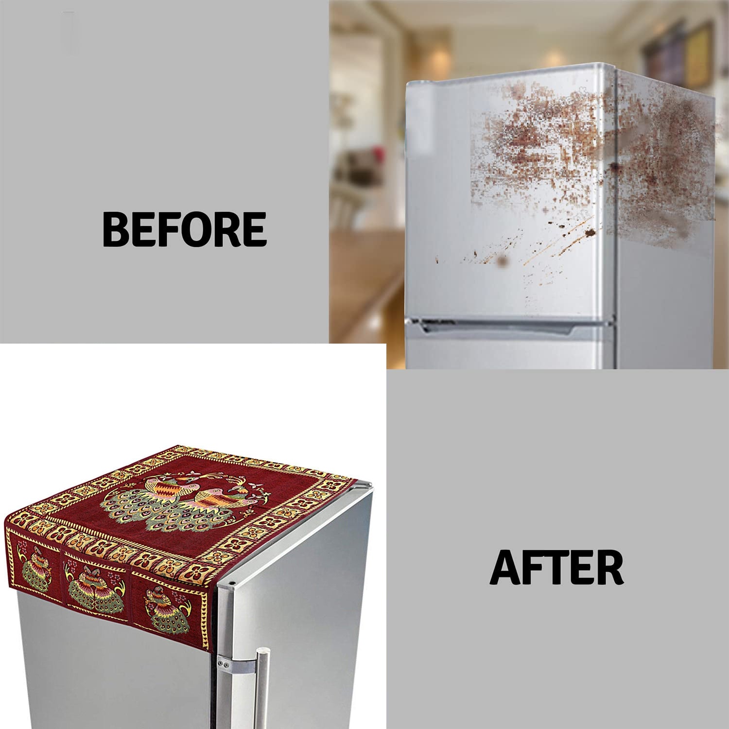 Cotton Fridge Top Cover with Side Pockets for Home Decor (100×60 CM) - view 4