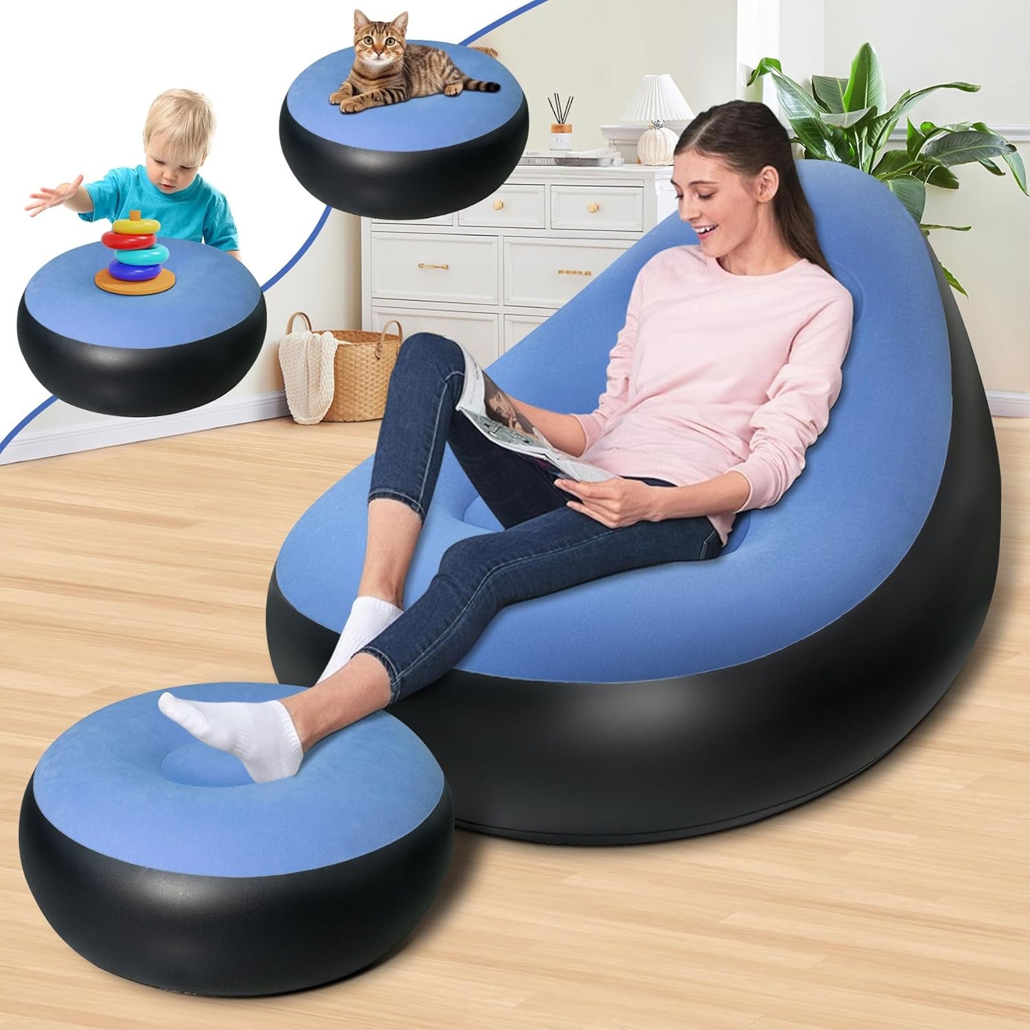 Inflatable Sofa Chair with Footstool & Foot Pump (1 Set) - view 6