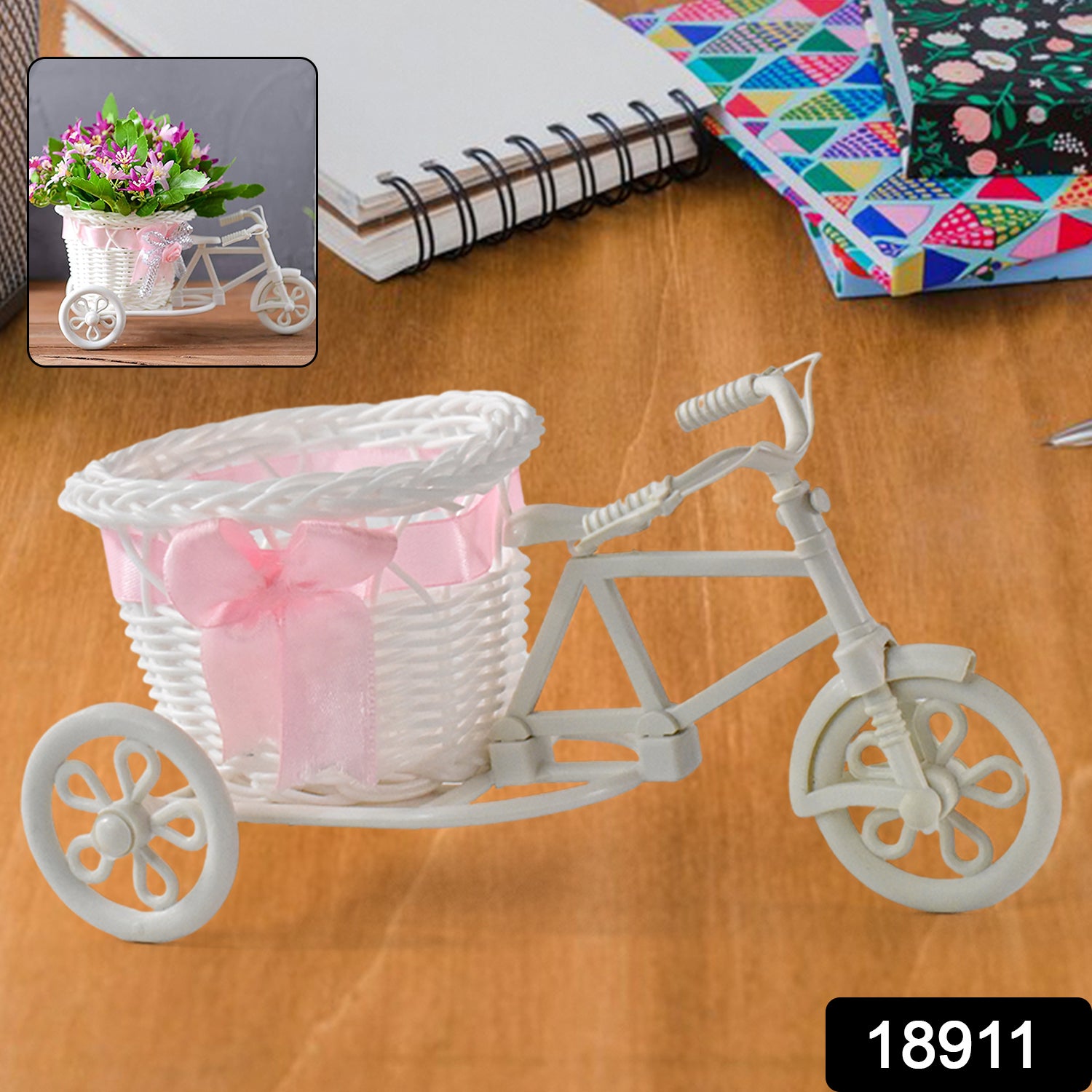 Plastic Cycle Flower Vases For Home Decor; Bicycle Flower Pot Stand (1 Pc) - view 2
