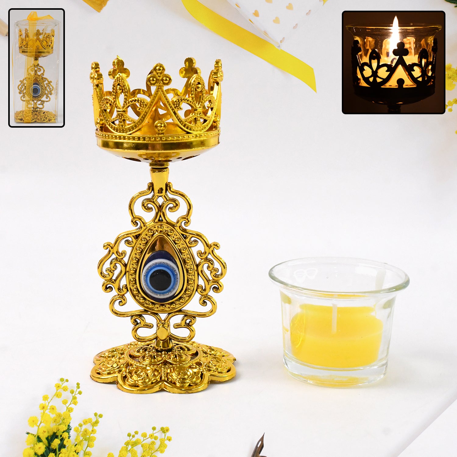 Flower Diwali Candle Holder with Plastic Stand , Diwali(1 Set)