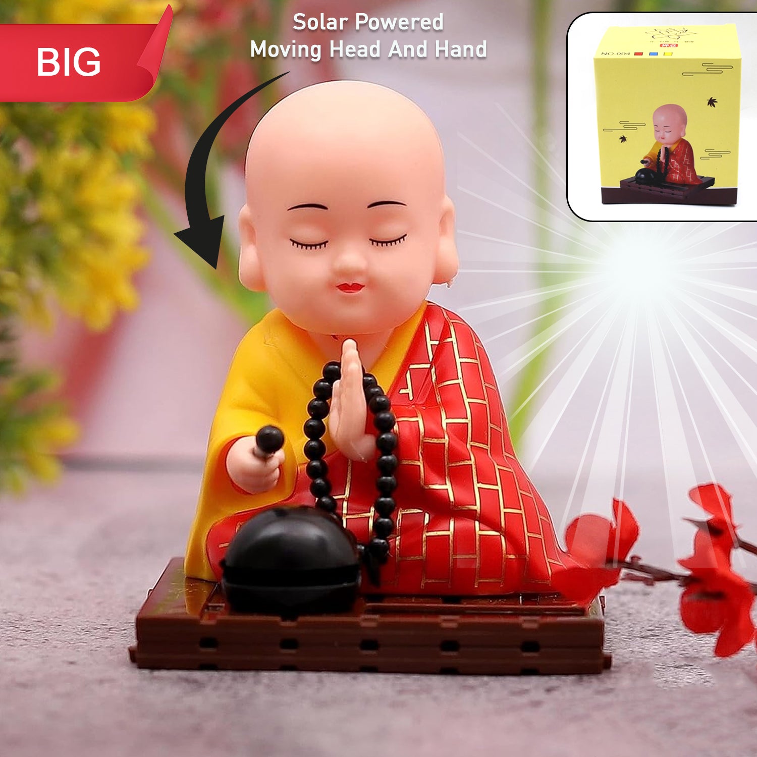 Solar Powered Sitting Buddha Statue, Moving Head and Hand (1 Pc / Big) - view 2