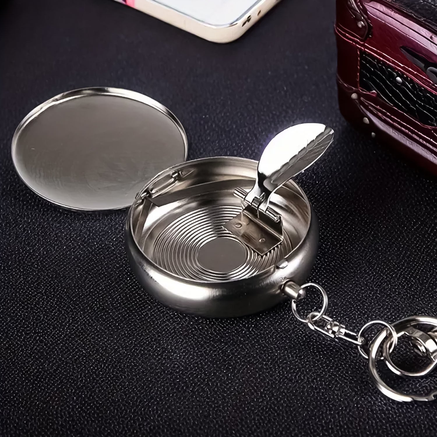 Mini Stainless Steel Ashtray with Keychain (1 pc) - view 6