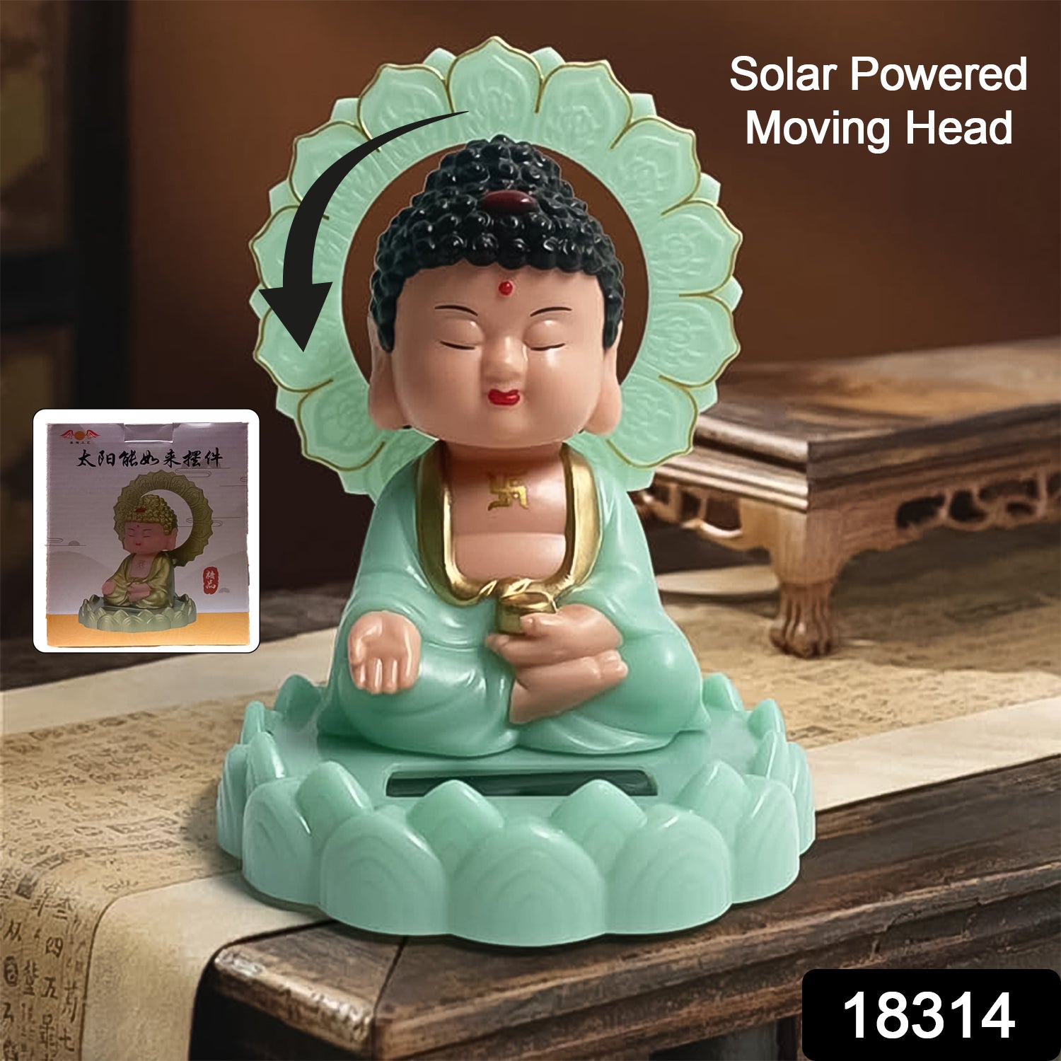 Plastic Solar Powered Moving Head Sitting Action Buddha Statue (1 Pc / Mix Color) - view 2