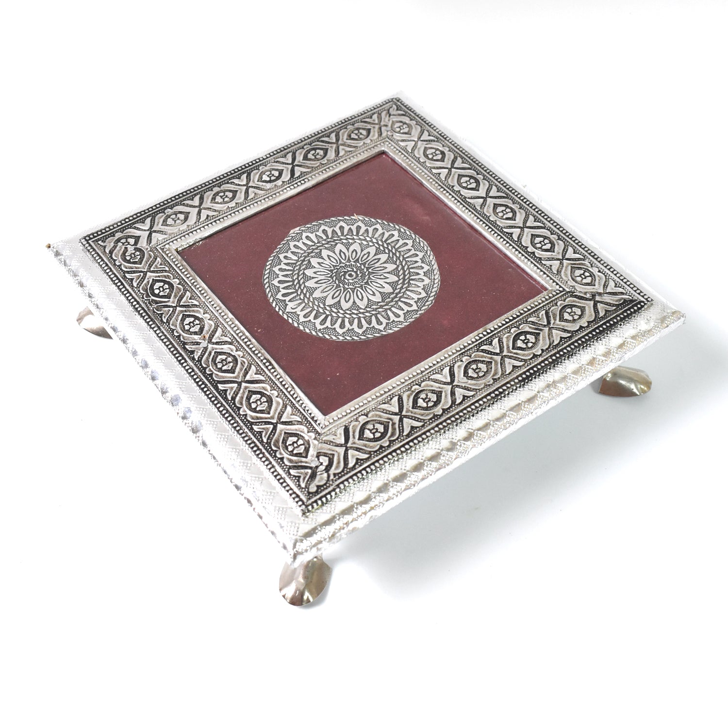 Silver - Square Pooja Chowki Patla / Bajot (20×20 CM / 1 Pc) - view 5