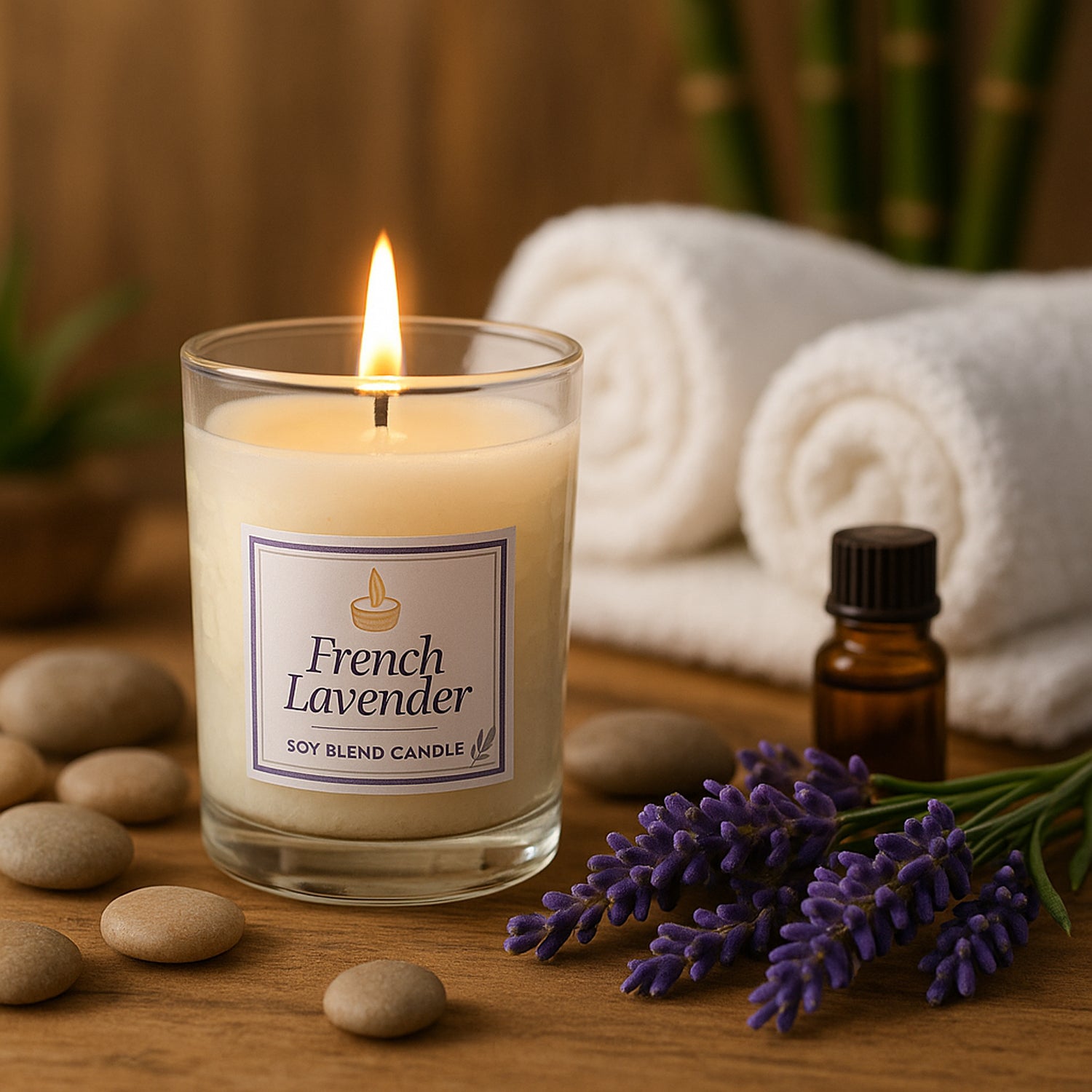 In'lief French Lavender Soy Blend Scented Candle in Glass Jar (50GM / 1 Pc)