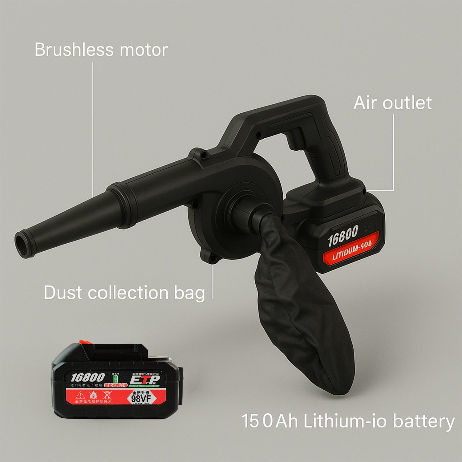 Multi-Purpose Home and Garden Air Blower Kit with Collection Bag for Easy Cleaning - view 7