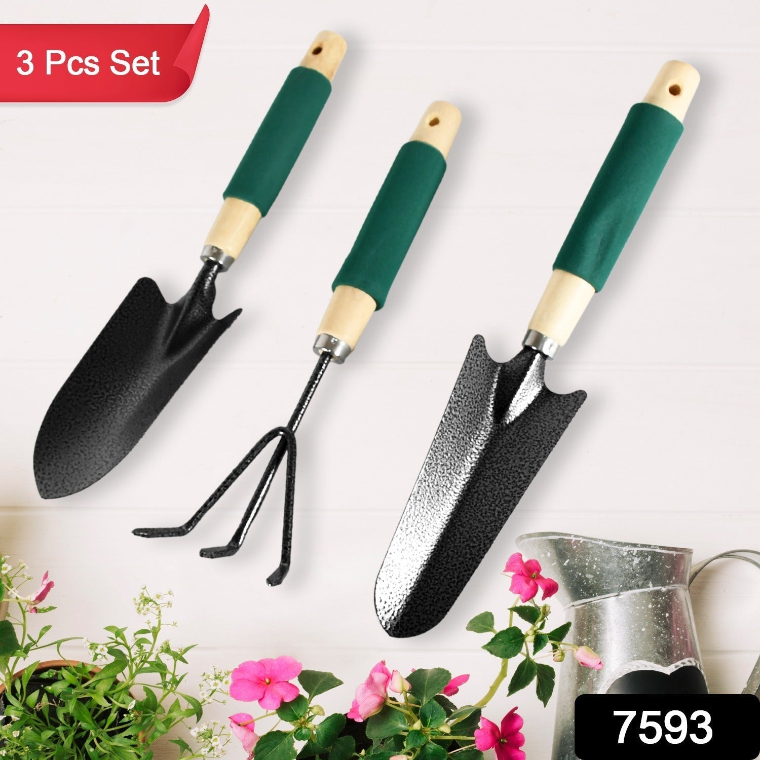 Gardening Tools Hand Cultivator Trowel Heavy Duty Wooden Handle 3 Pc - view 2