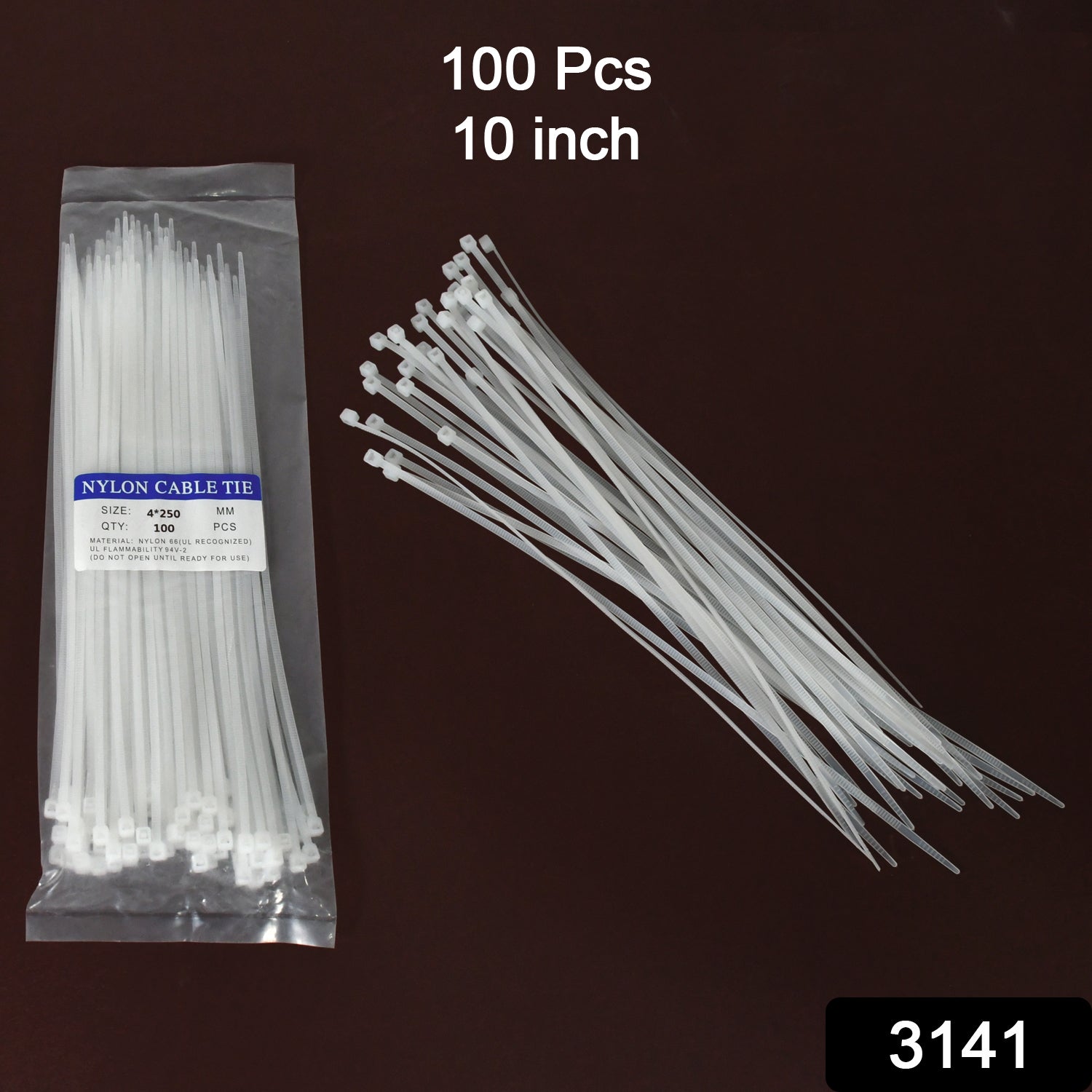 10Inch Nylon Self Locking Cable Ties, Heavy Duty Zip Wire Tie. Pack 100 - Black - view 2
