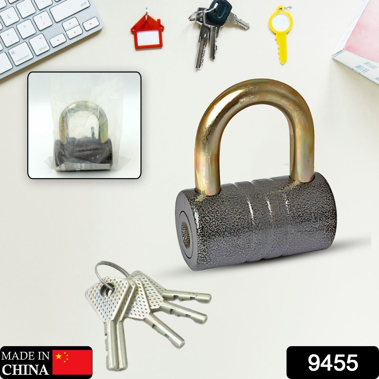 Heavy-Duty Iron Padlock – 82mm Black with Brass Core & 5 Keys, Waterproof - view 2