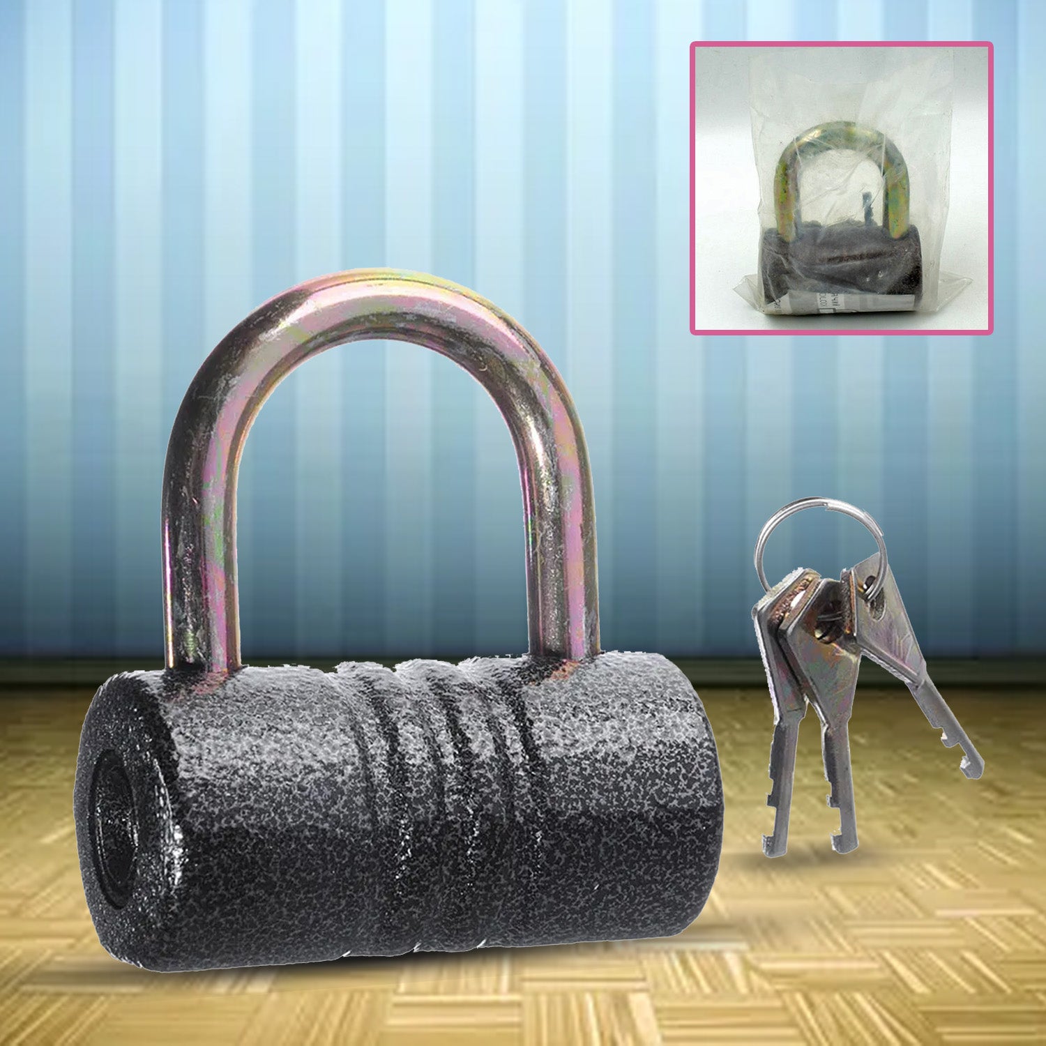 Heavy-Duty Iron Padlock – 82mm Black with Brass Core & 5 Keys, Waterproof - view 5
