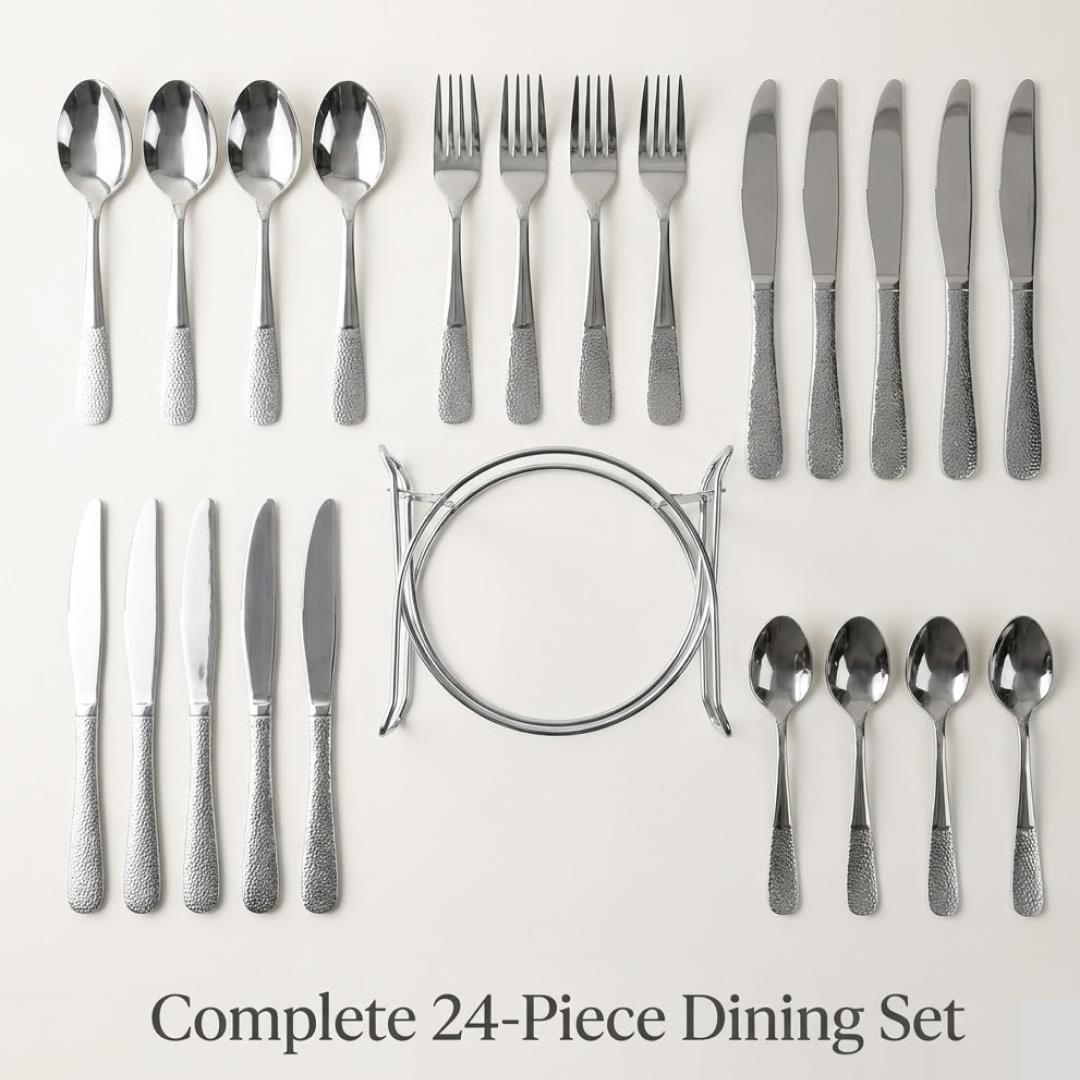 Stainless Steel Cutlery Set with Elegant Storage Stand (24 Pc)