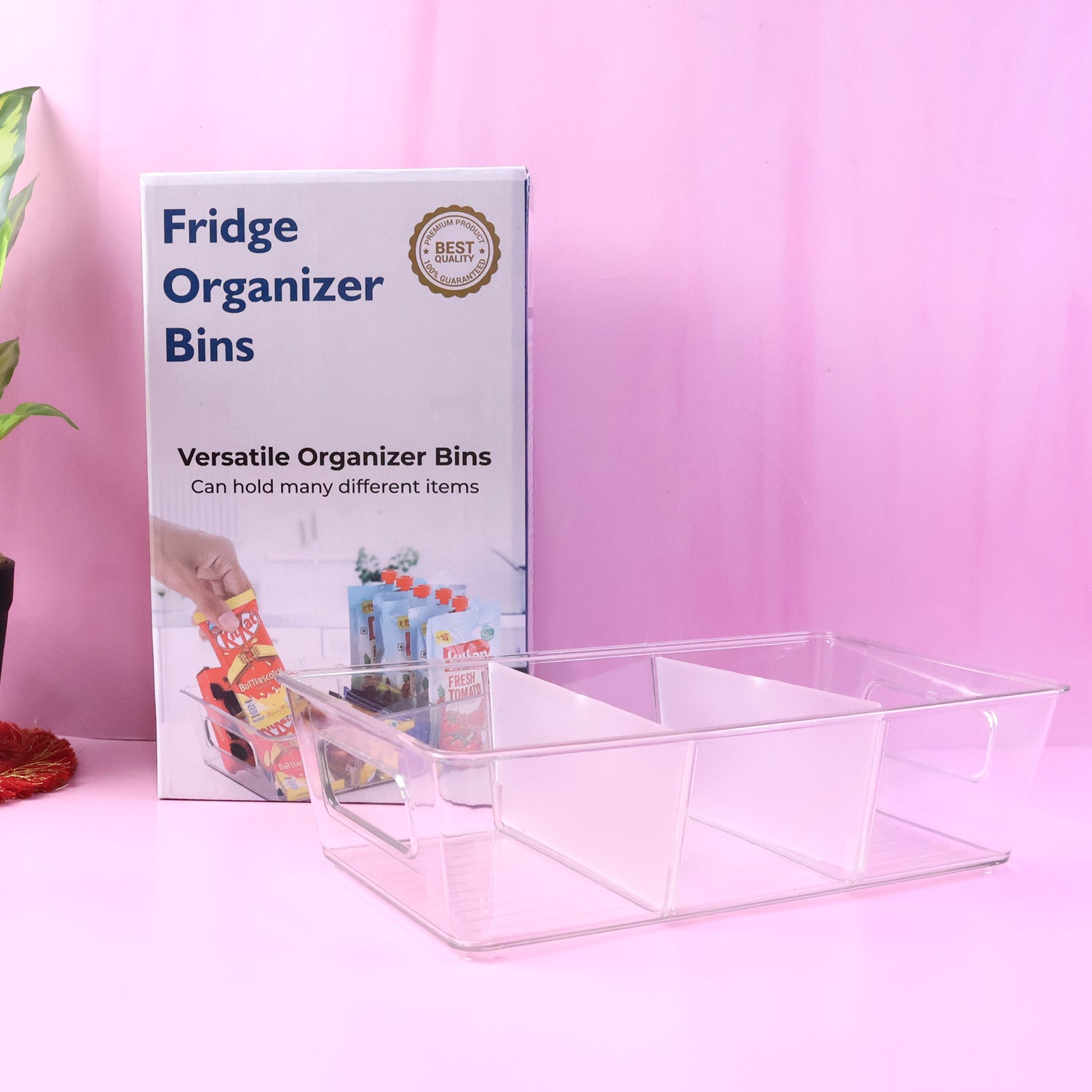 Plastic Refrigerator Organizer Bins, 1 Stackable Fridge Organizers with Handle, Clear Organizing Food Fruit V…