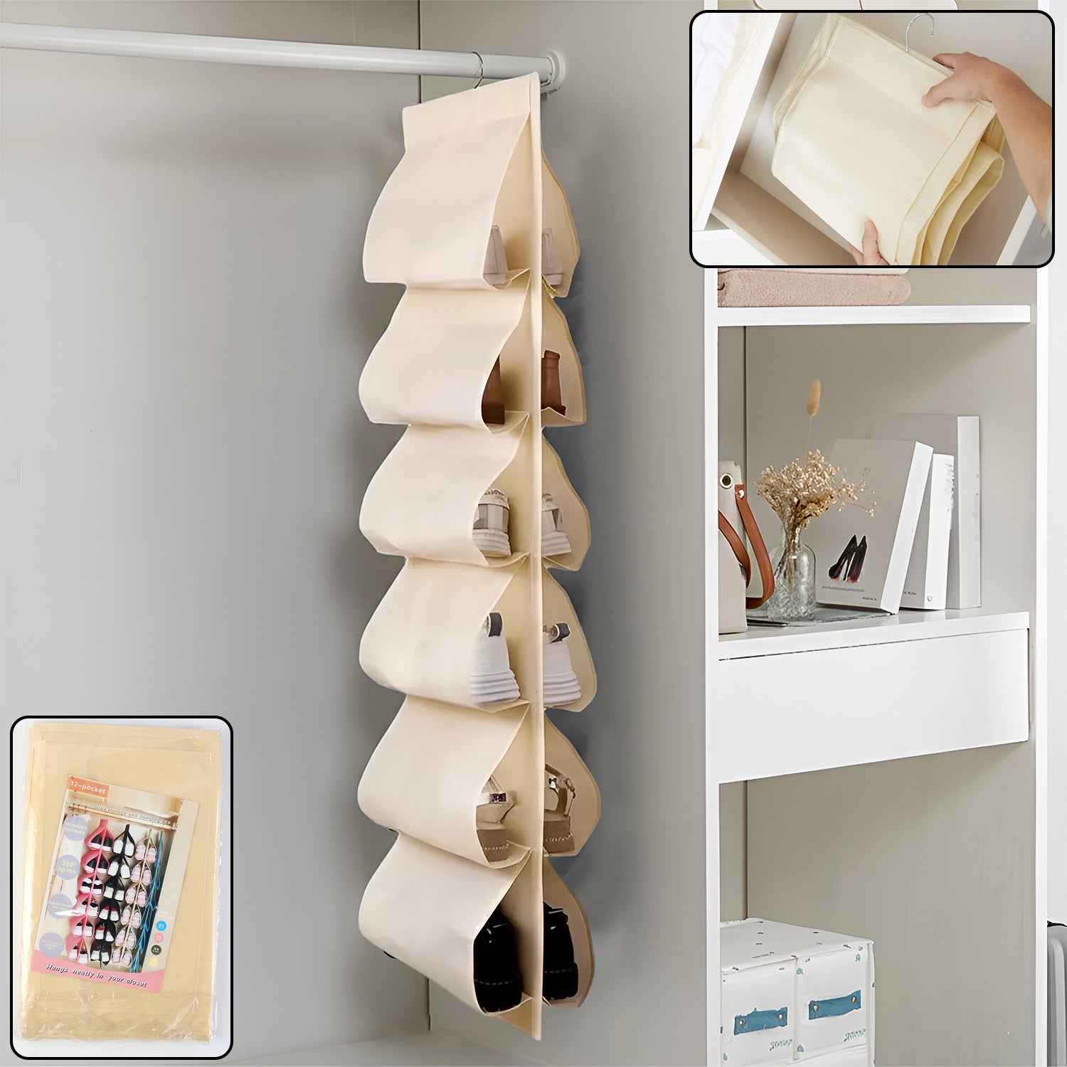 12 Grids Hanging Storage Bag (1 Pc / 12 Pocket / Mix Color)