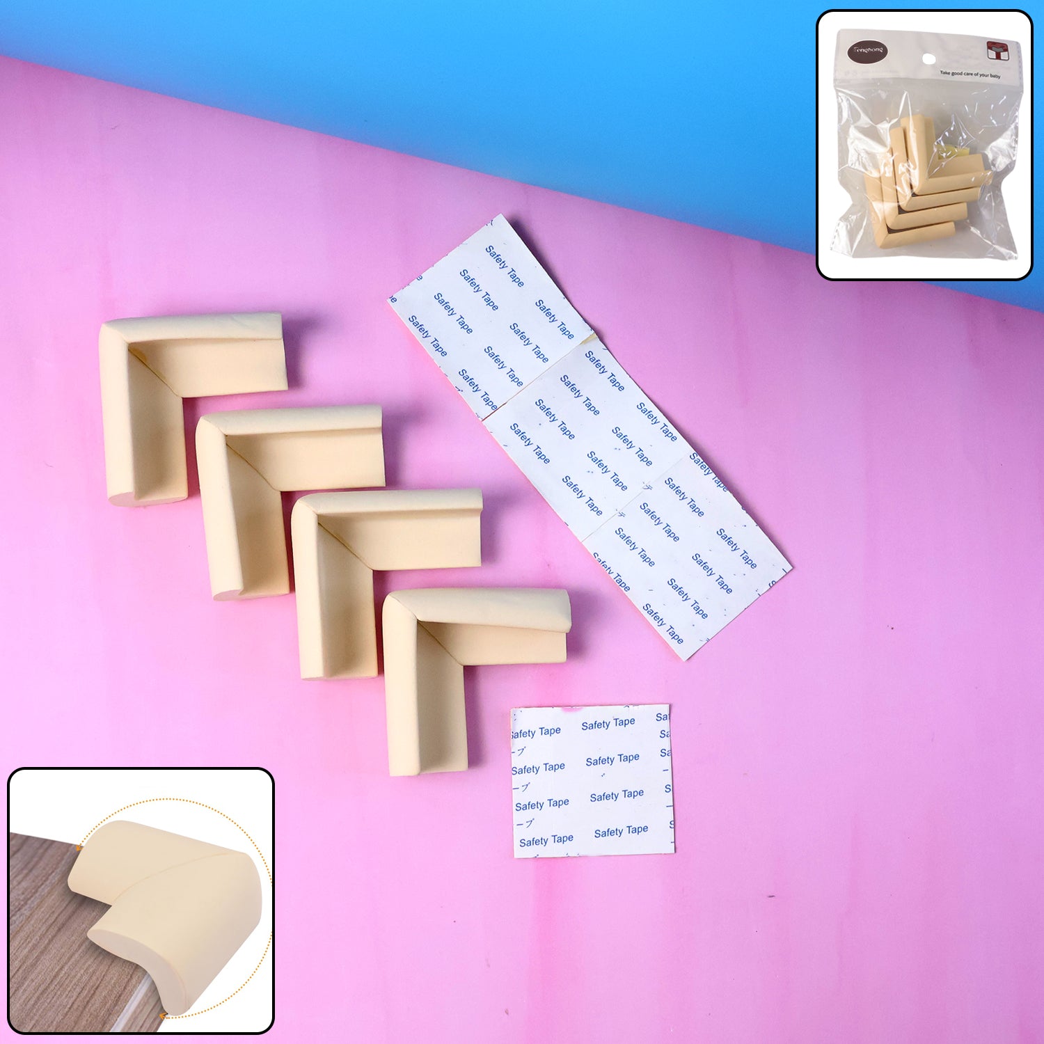 4 Pc Soft Foam Table Corner Protectors Set with Safety Tape
