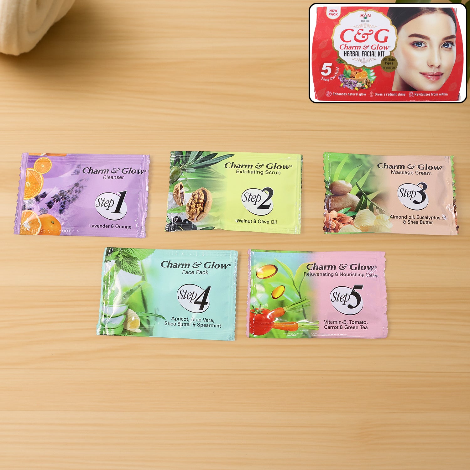 Charm & Glow 5-Step Herbal Facial Kit (1 Pc)