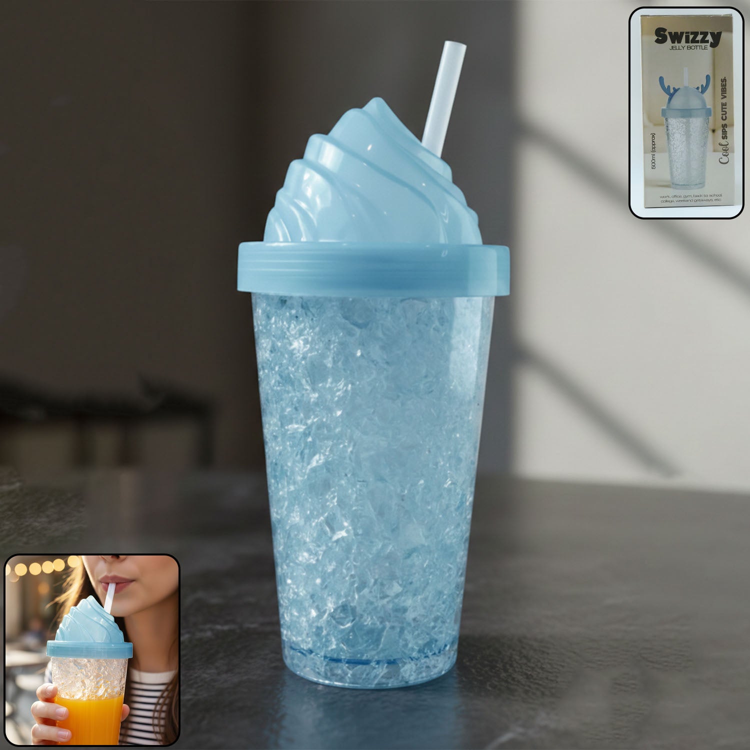 Cute Ice Cream Swirl Design Tumbler Sipper Bottle (500 ML, 1 Pc)