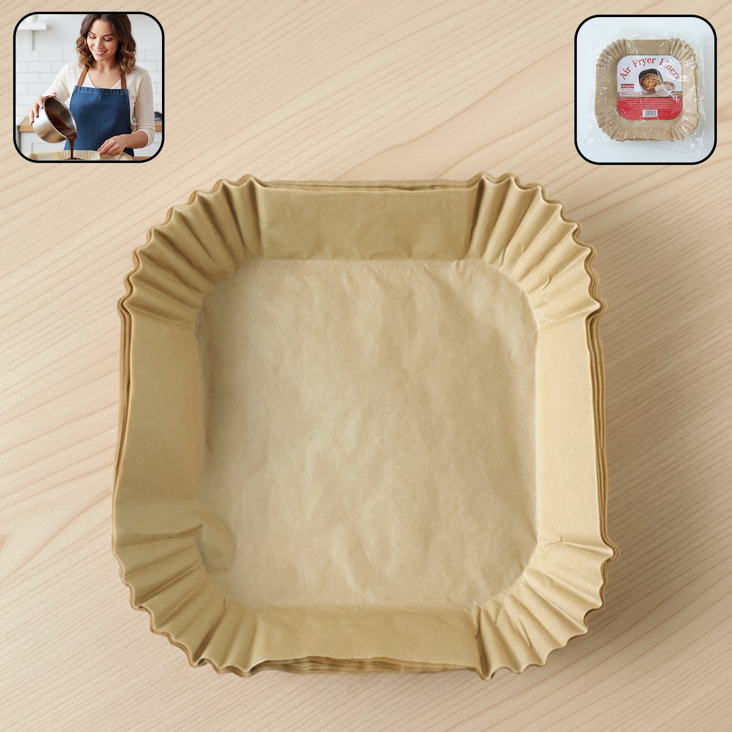 Square Disposable Paper Air Fryer Liners (50 Pc Pack, 160x45 mm)