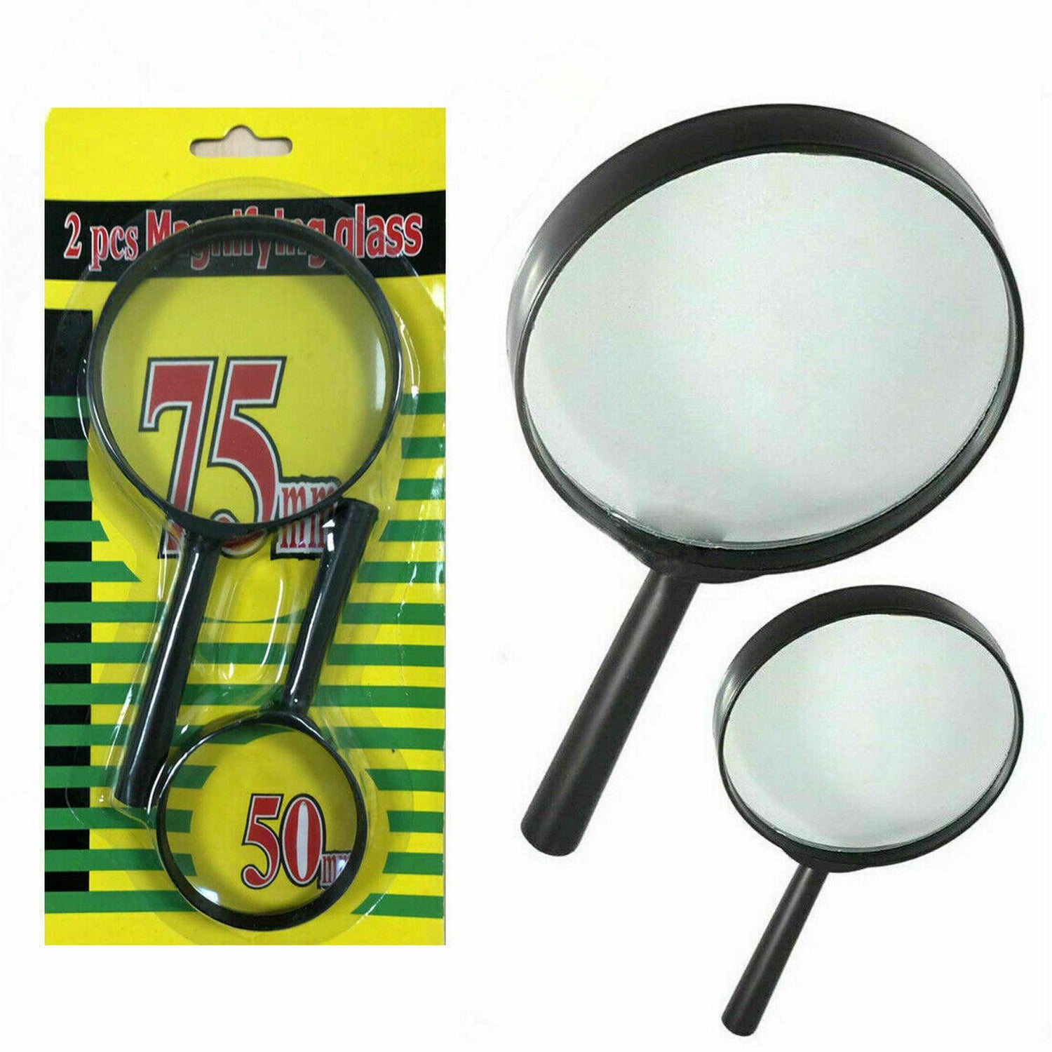 Magnifying Glass Lens – Dual-Sided Glass Magnifier (75mm & 50mm, 2 Pc Set)