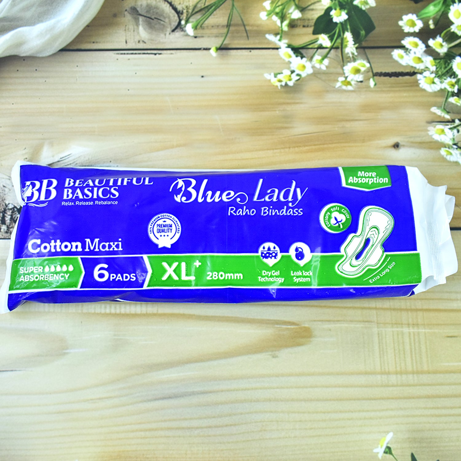 Beautiful Basics Blue Lady Sanitary Pads XL 280mm (6 Pc)