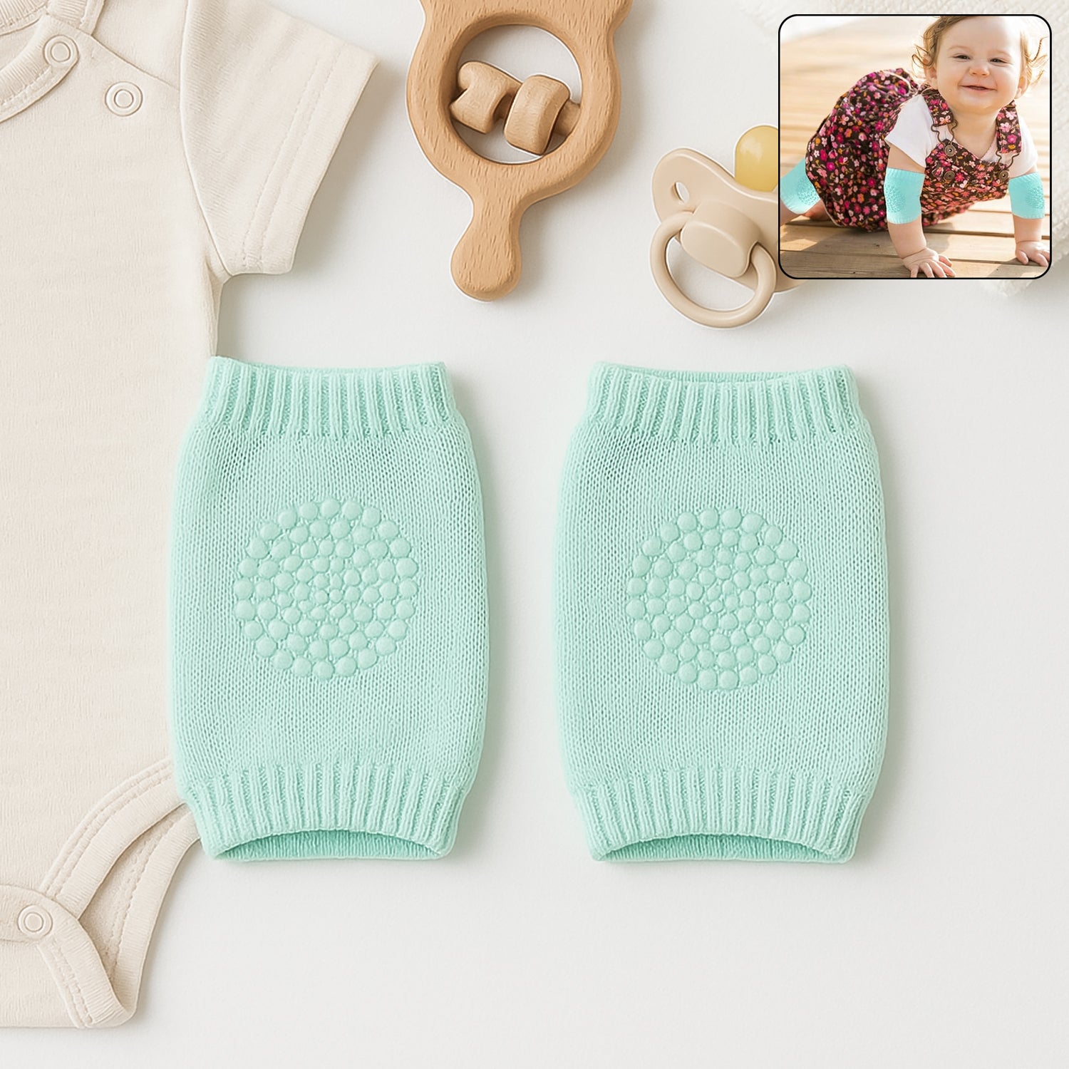Mint Green Toddler Wool Knit Leg Warmer (Knee Guard)