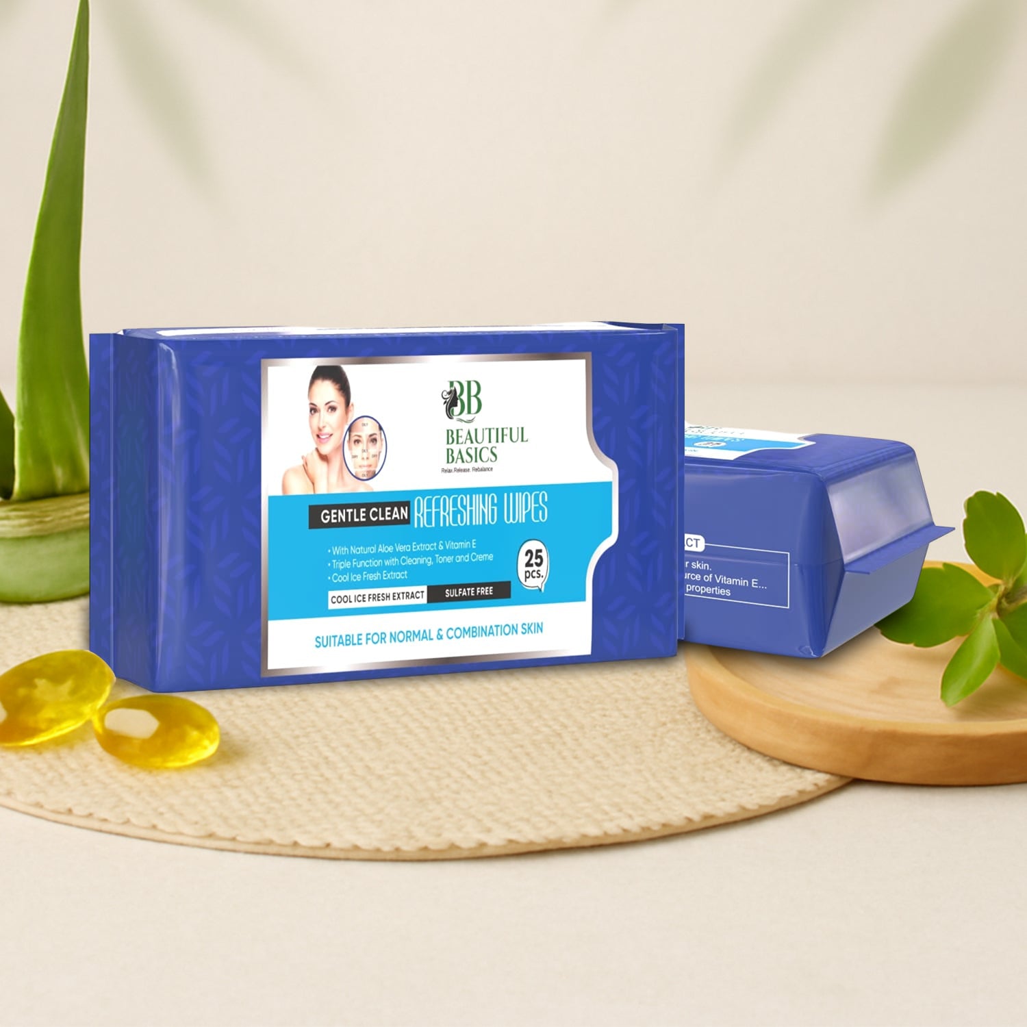 Beautiful Basics Normal & Oily Skin Face Wipes (2 Pkts x 50 Pcs Wipes)