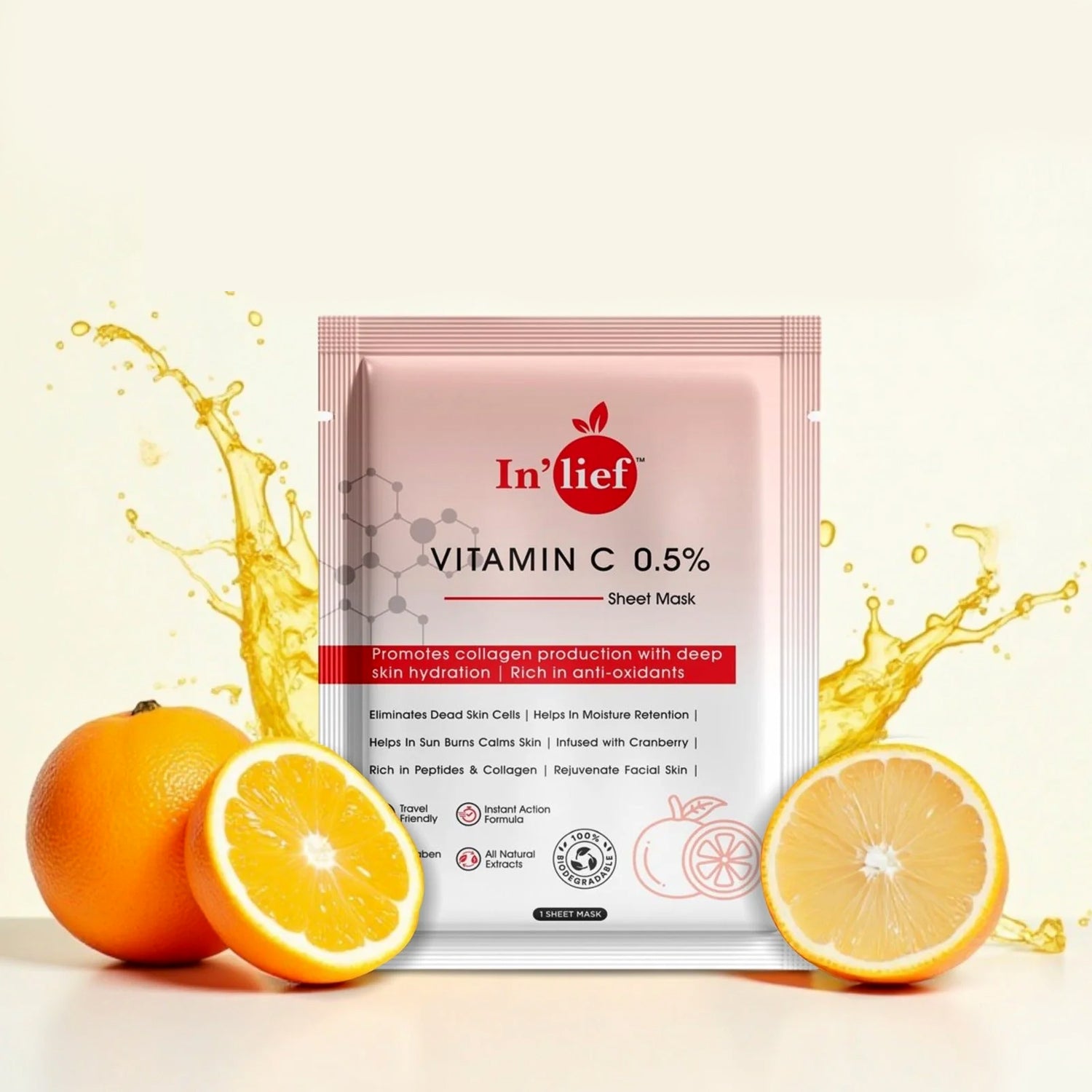 In’lief Vitamin C 0.5% Hydrating & Brightening Facial Sheet Mask (1 Pc)