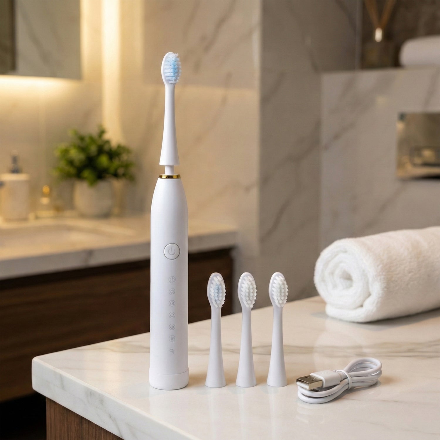 Rechargeable Electric Toothbrush White Color With 3 Extra head (1 Pc/ mix Color)
