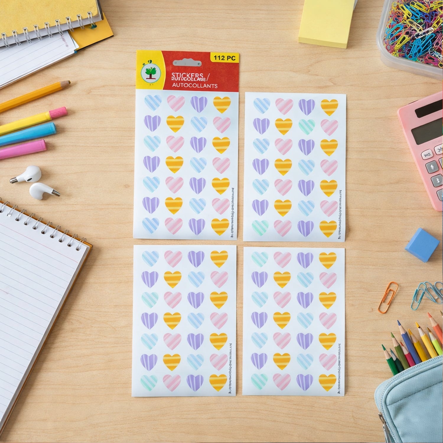 Colorful Heart Shape Decorative Sticker Set (4 Sheets, 112 Pc)