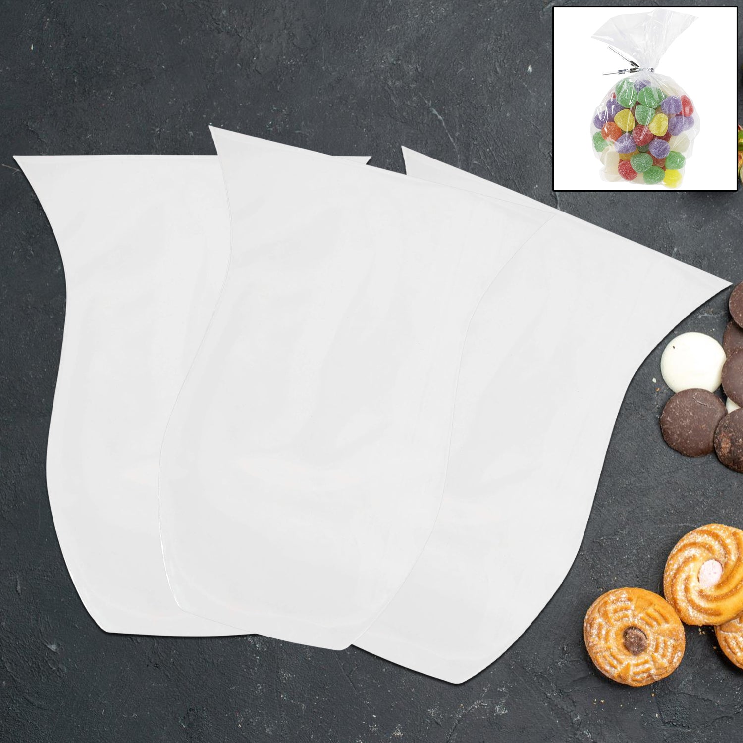 Clear Cookie Bags, Gift Bag Clear Flat Treat Bags (50 Pc Set)