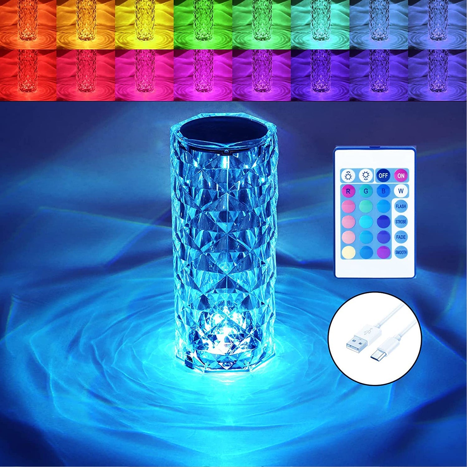 Crystal Touch Night Light for Bedroom Decor (16 Colors, Remote, USB)