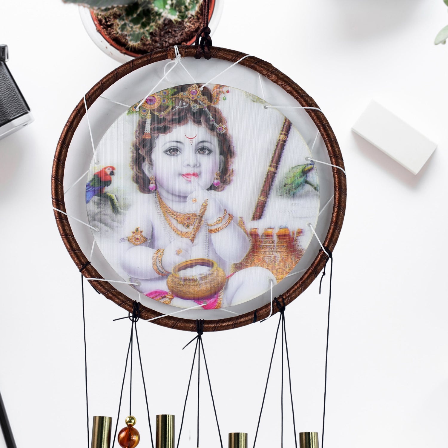 Krishna Medallion Dream Catcher Wind Chime Pendant Wall Hanging - Spiritual Home