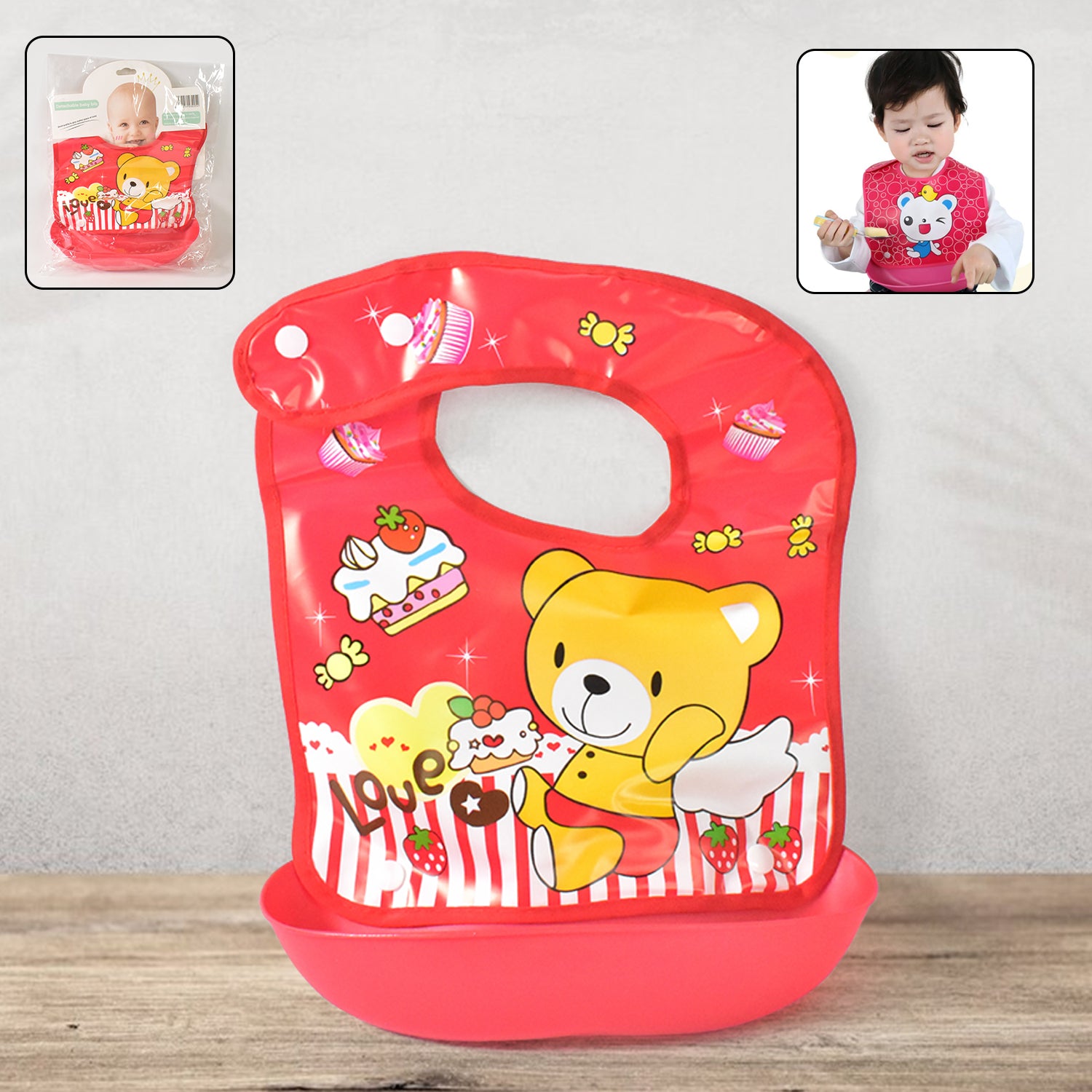 Multifunctional Waterproof BPA Free Reusable Soft Fabric Plastic Baby Bib (1 Pc)