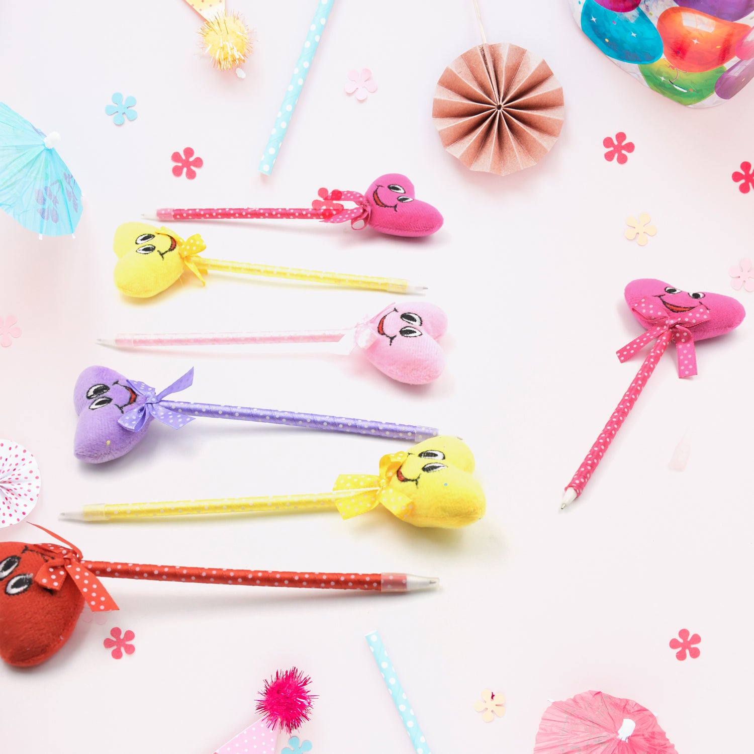 Cute Cartoon Shape & Heart Design Facy Writting Pen Attached Rattle | Ball Pen Smooth Writing For Wedding , E…