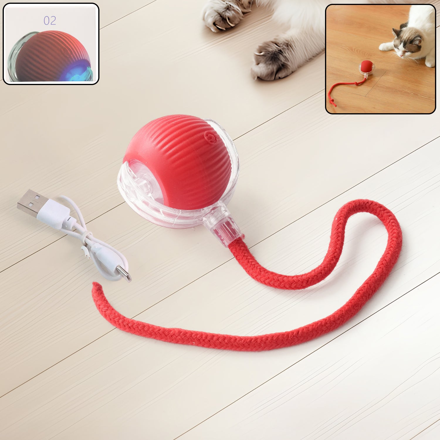 Rechargeable Interactive Cat Toy Ball with Detachable Tail and LED Light (1 Pc)