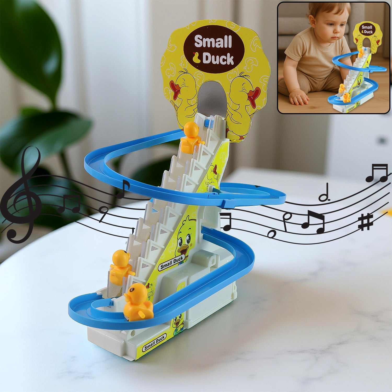 LALA Small Duck Climb Stairs Toy Roller Coaster Flashing Lights & Music (3 Ducks)