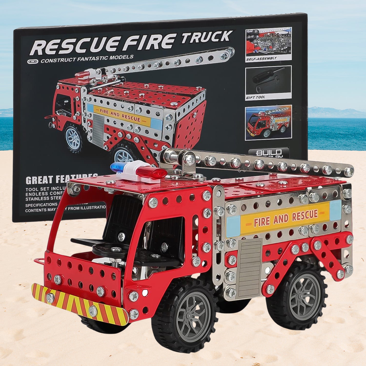 Metal DIY Fire Truck Building Blocks Kids (Fire Truck / 292pcs of truck tool / 1 Set)