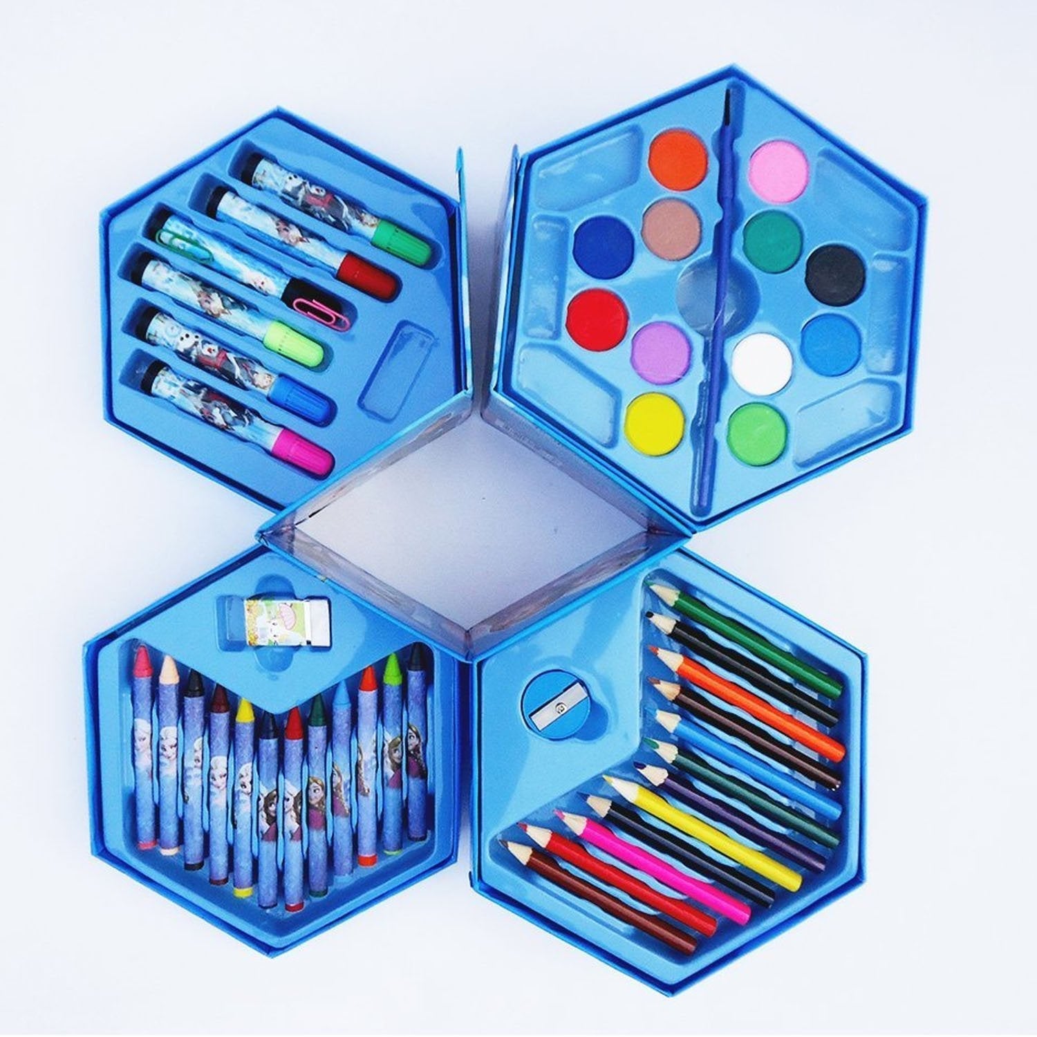 46 Pcs Plastic Art Colour Set with Color , Crayons, Oil Pastel and Sketch Pens