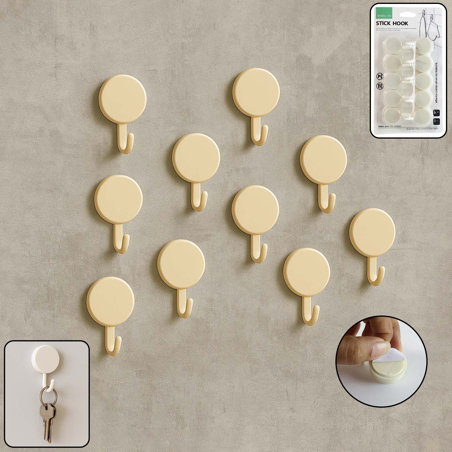 Self Adhesive Round Wall Hooks (10 Pc)