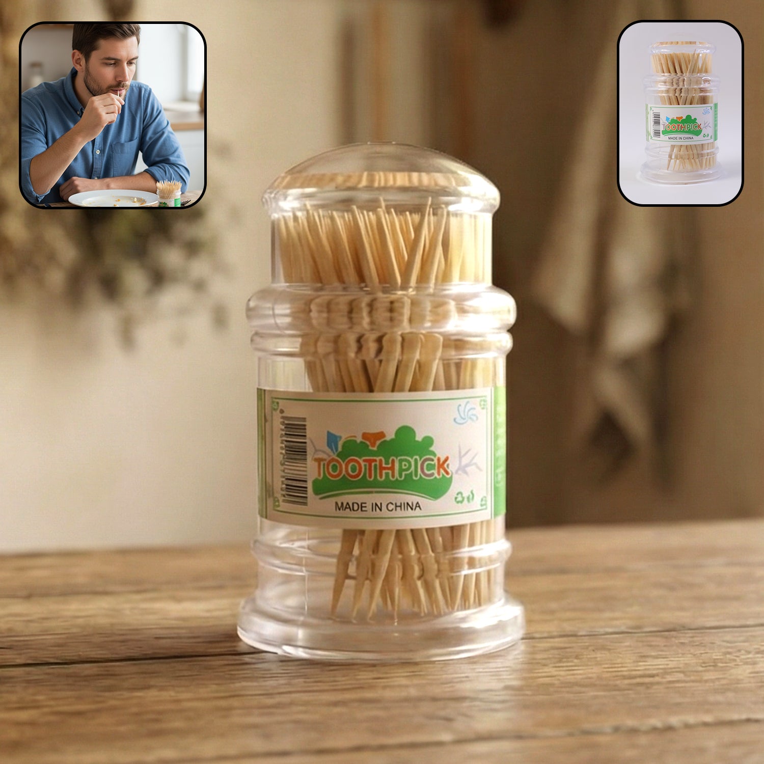 Premium Wooden Toothpick Jar Pack (1 Set)