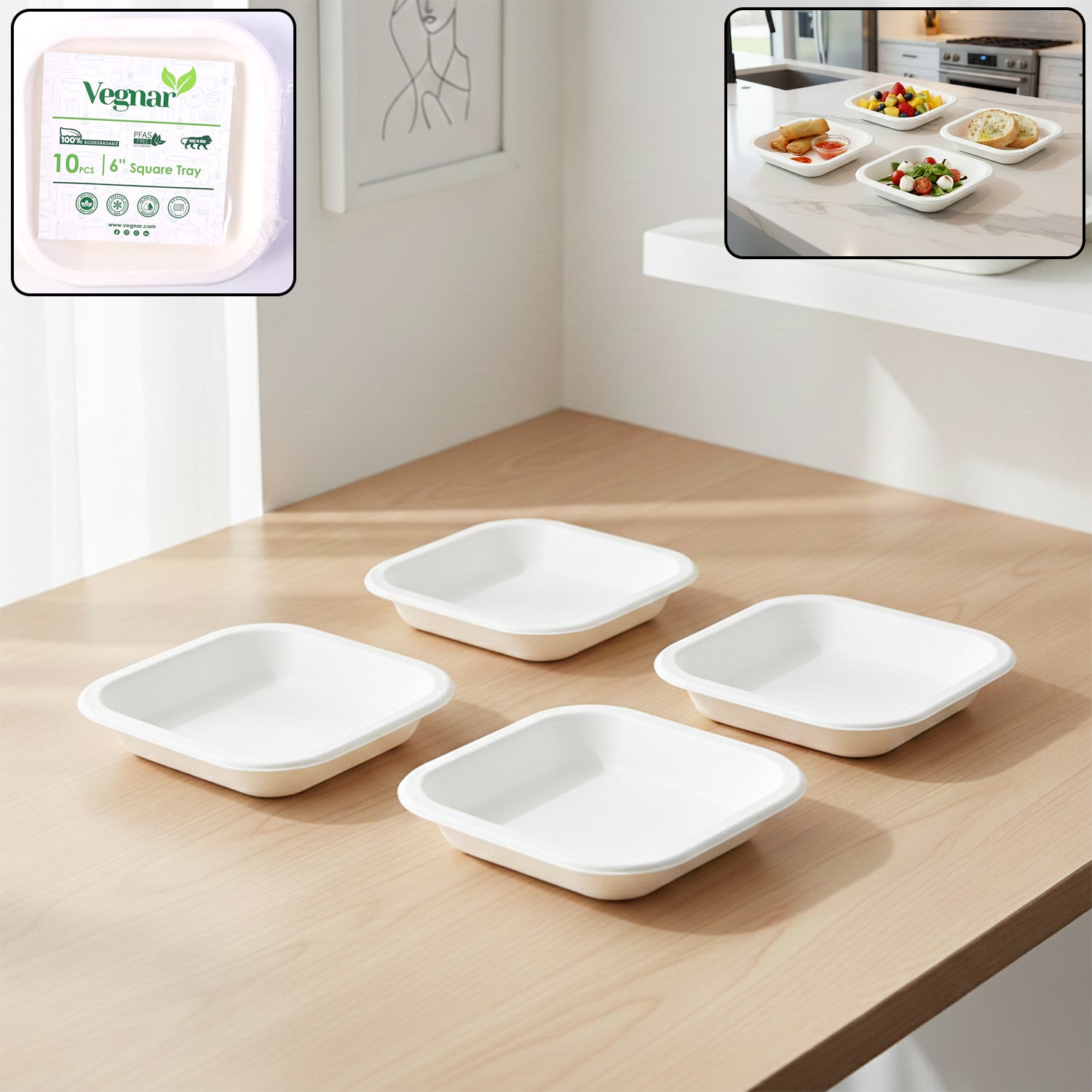 Disposable Square Food Serving Tray Set (10 Pc)