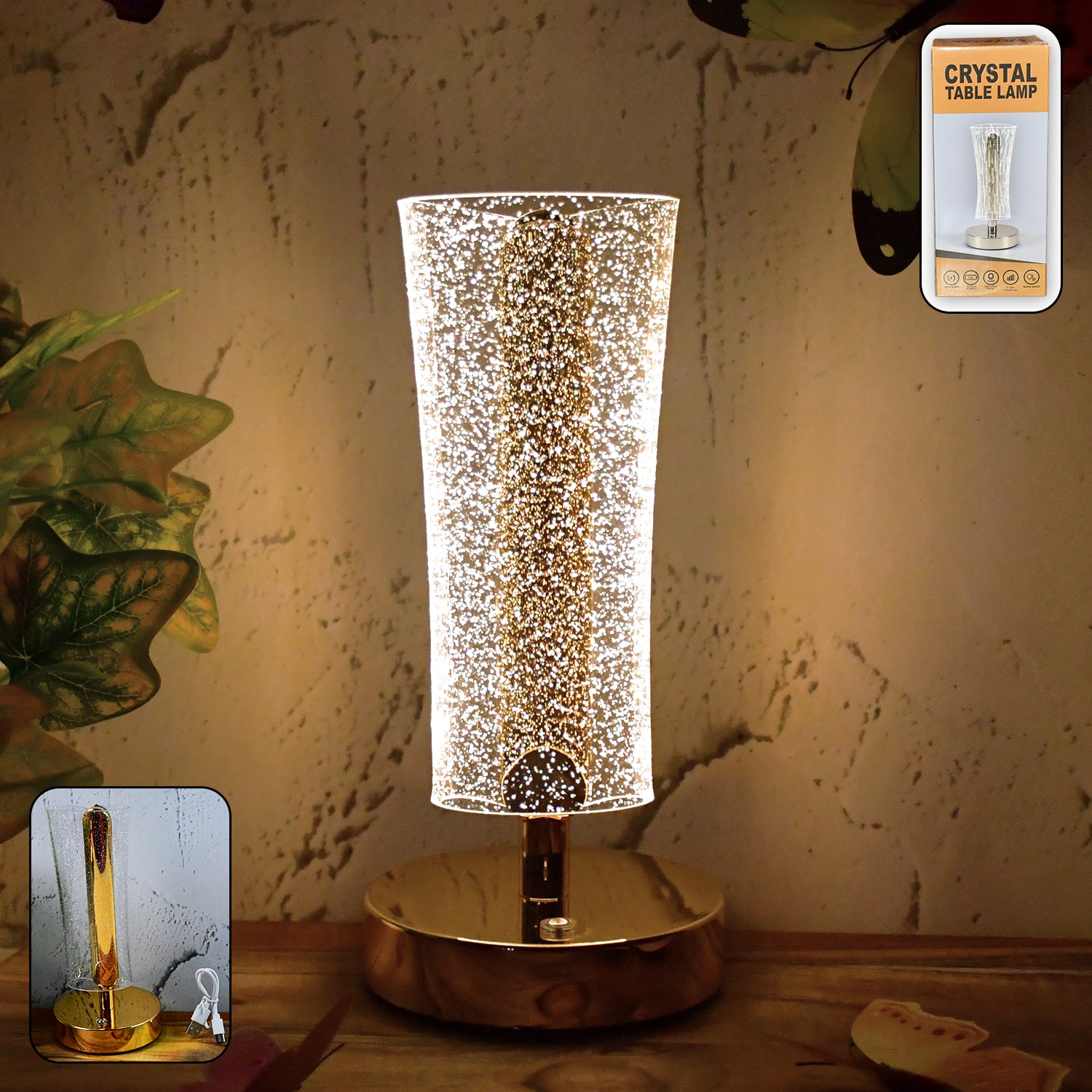 Crystal Table Lamp Sparkle Design Golden Base LED Decorative Bedside Lamp