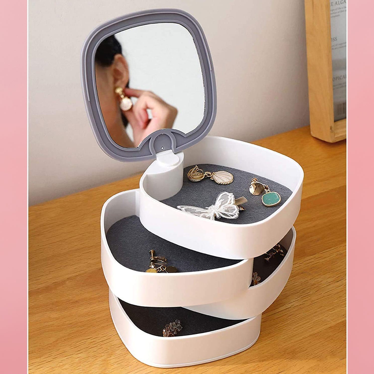 4 Layers Jewellery Box, 360 Degree Rotating Jewelry Box,