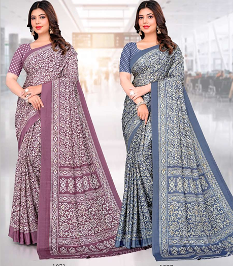 Elegance Floral & Traditional Print Georgette Saree Set with Contrast Border (Catalog Set of 2 Variants)