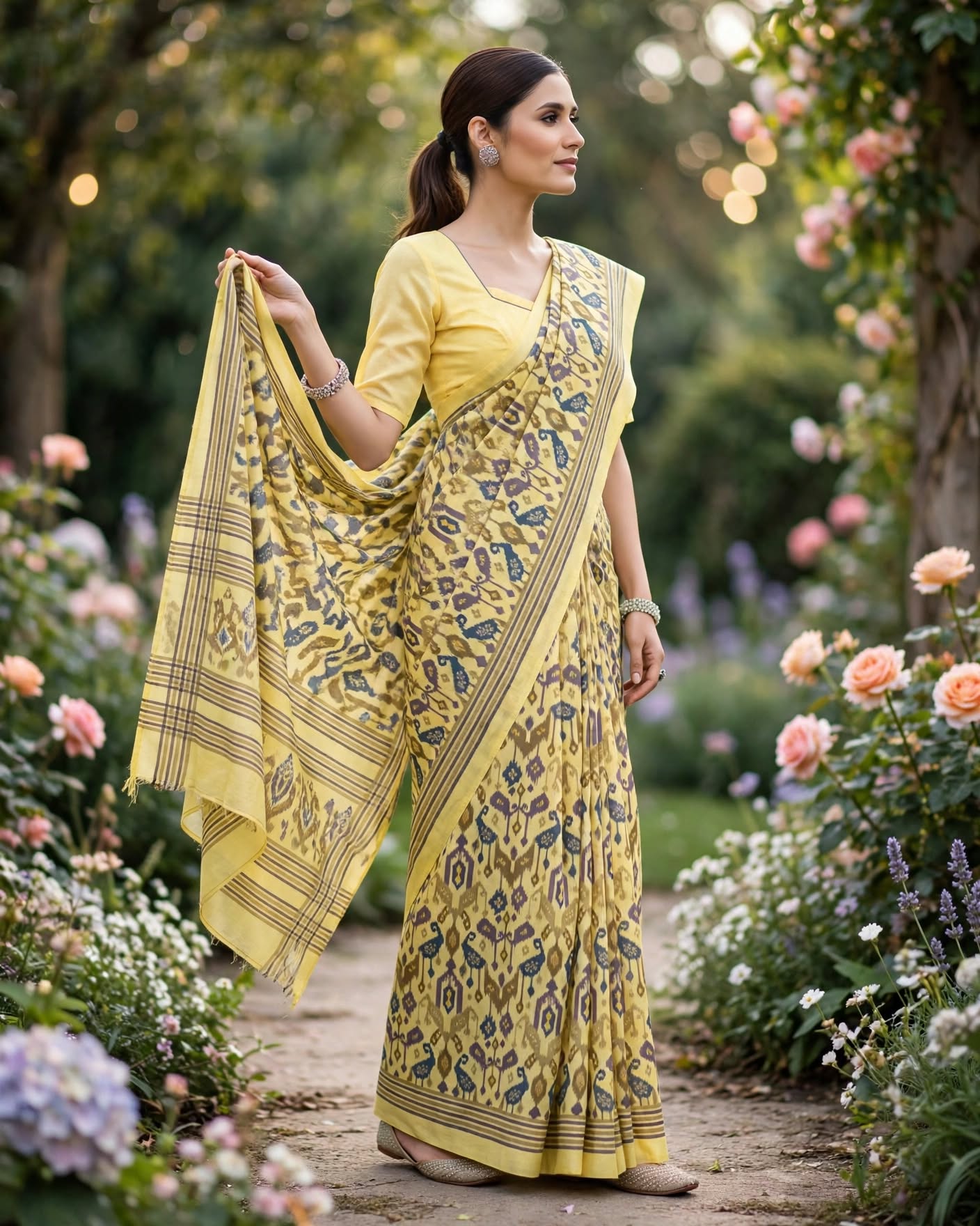 Elegant Yellow Printed Ethnic Saree with Matching Blouse Piece